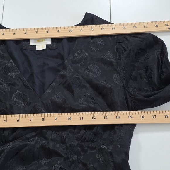 Maeve Christine Dress Women 8 Black Floral Satin Belted Eyelet Lined Whimsigoth - Picture 5 of 16